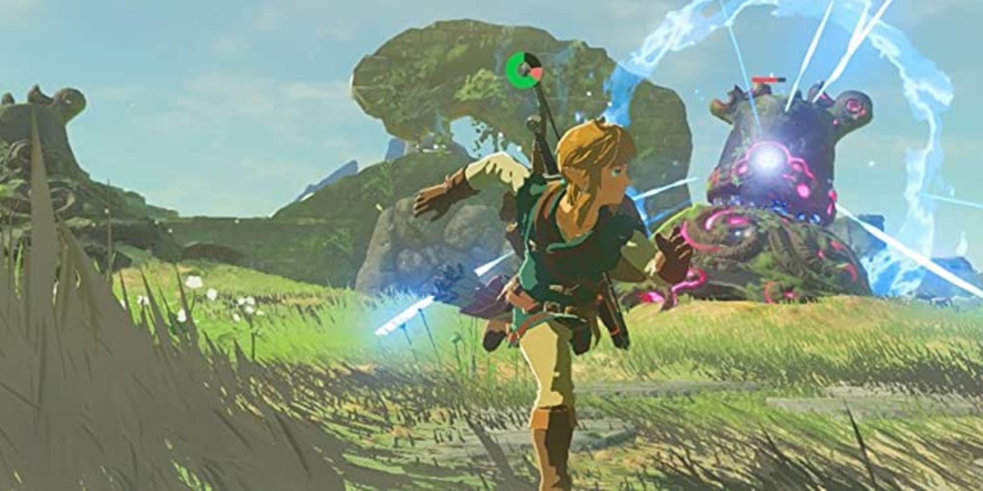 The Legend Of Zelda Breath Of The Wild Link läuft vor einem angreifenden Wächter davon