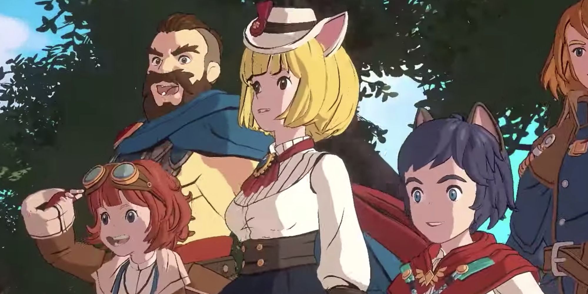 Die Hauptfiguren von Ni No Kuni Cross Worlds gehen gemeinsam auf ein offenes Gelände