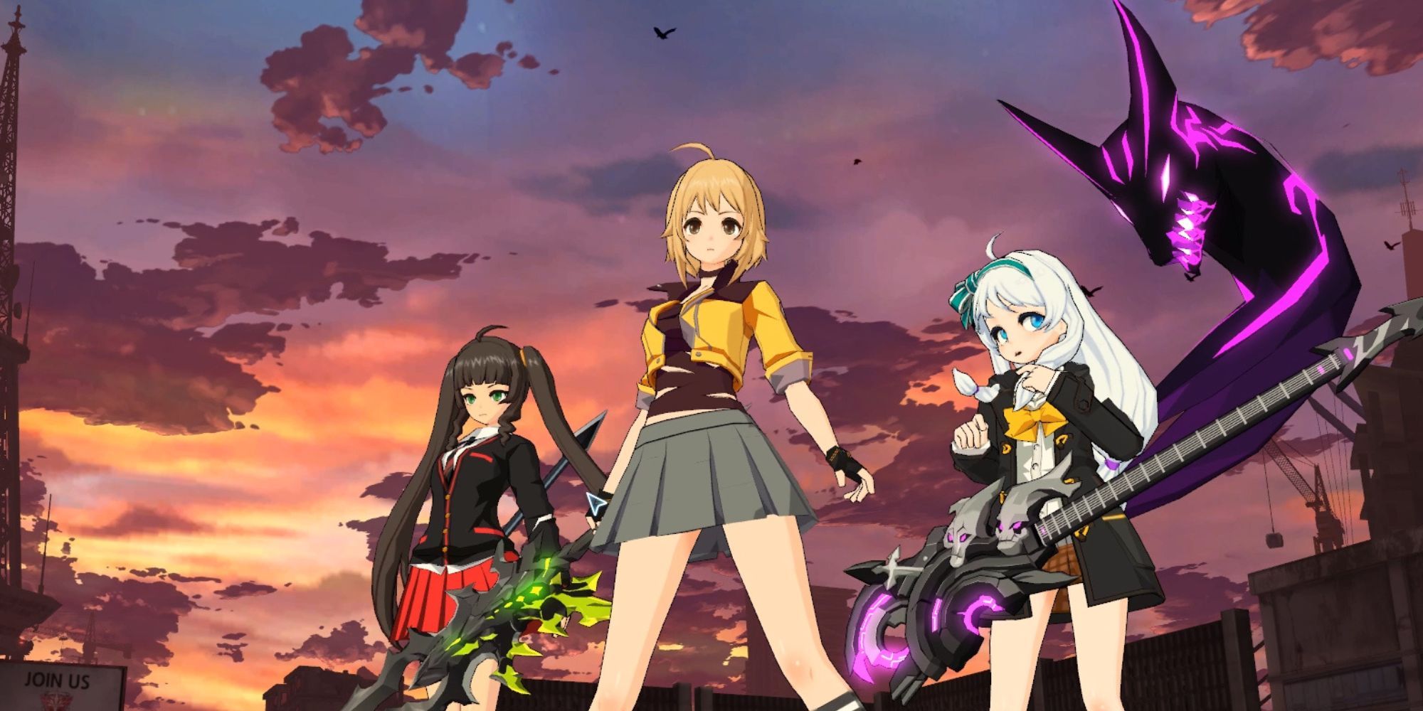 SoulWorker Anime Legends Charaktere stehen in der Nähe eines großen Turms