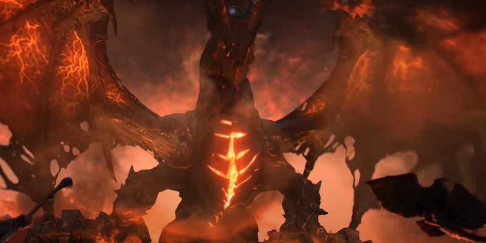 World of Warcraft Cataclysm, der Drache Todesschwinge über den Toren von Sturmwind