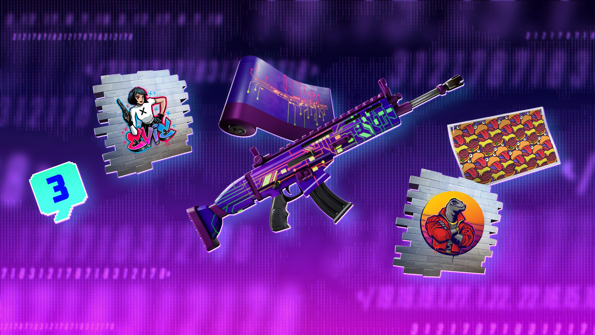 Eine Auswahl an Belohnungen, die durch das Abschließen der Fortnite Cipher Quests freigeschaltet werden
