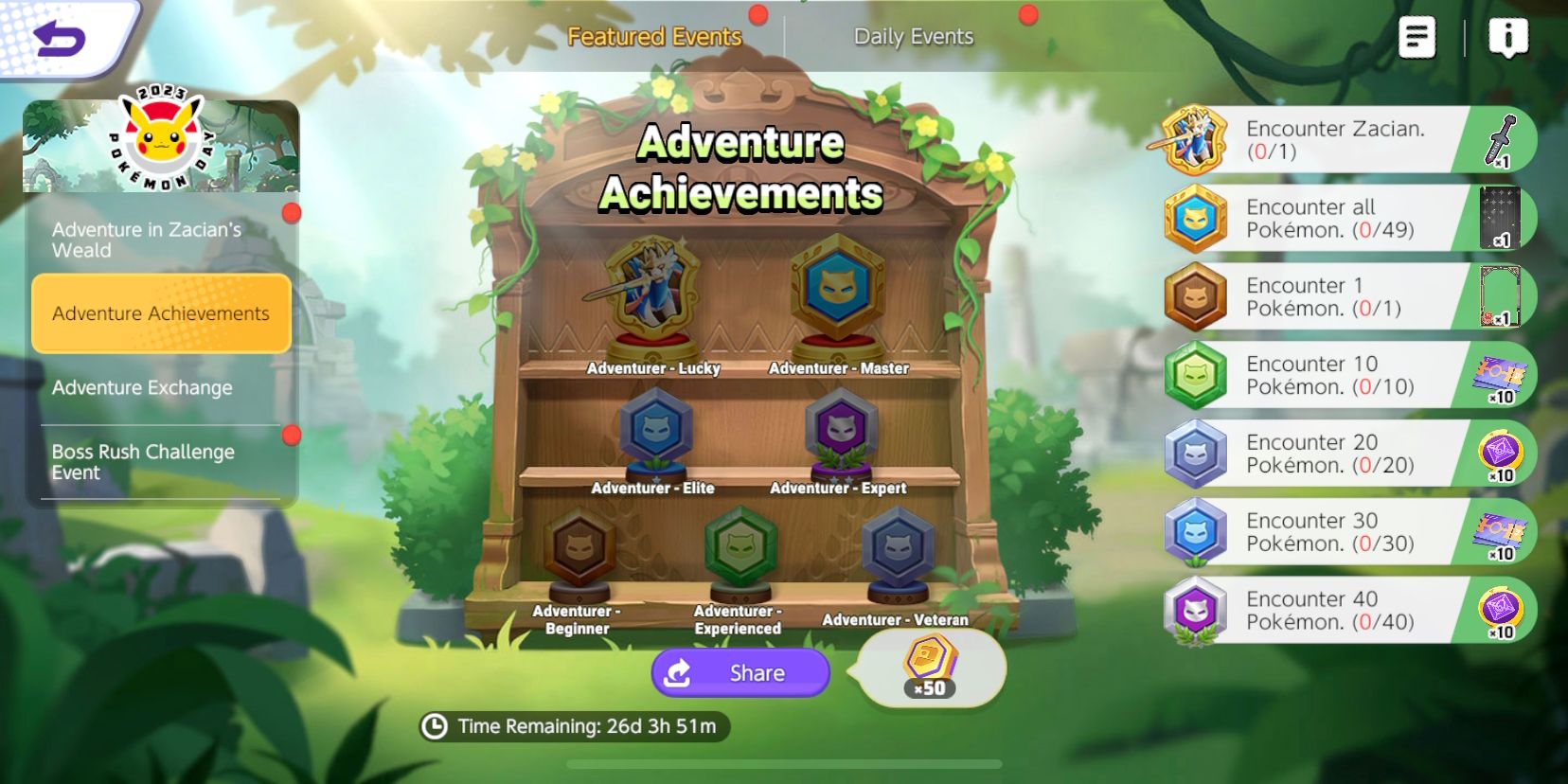 Pokemon Unite Adventure Achievements Eventseite mit allen Achievements und Belohnungen