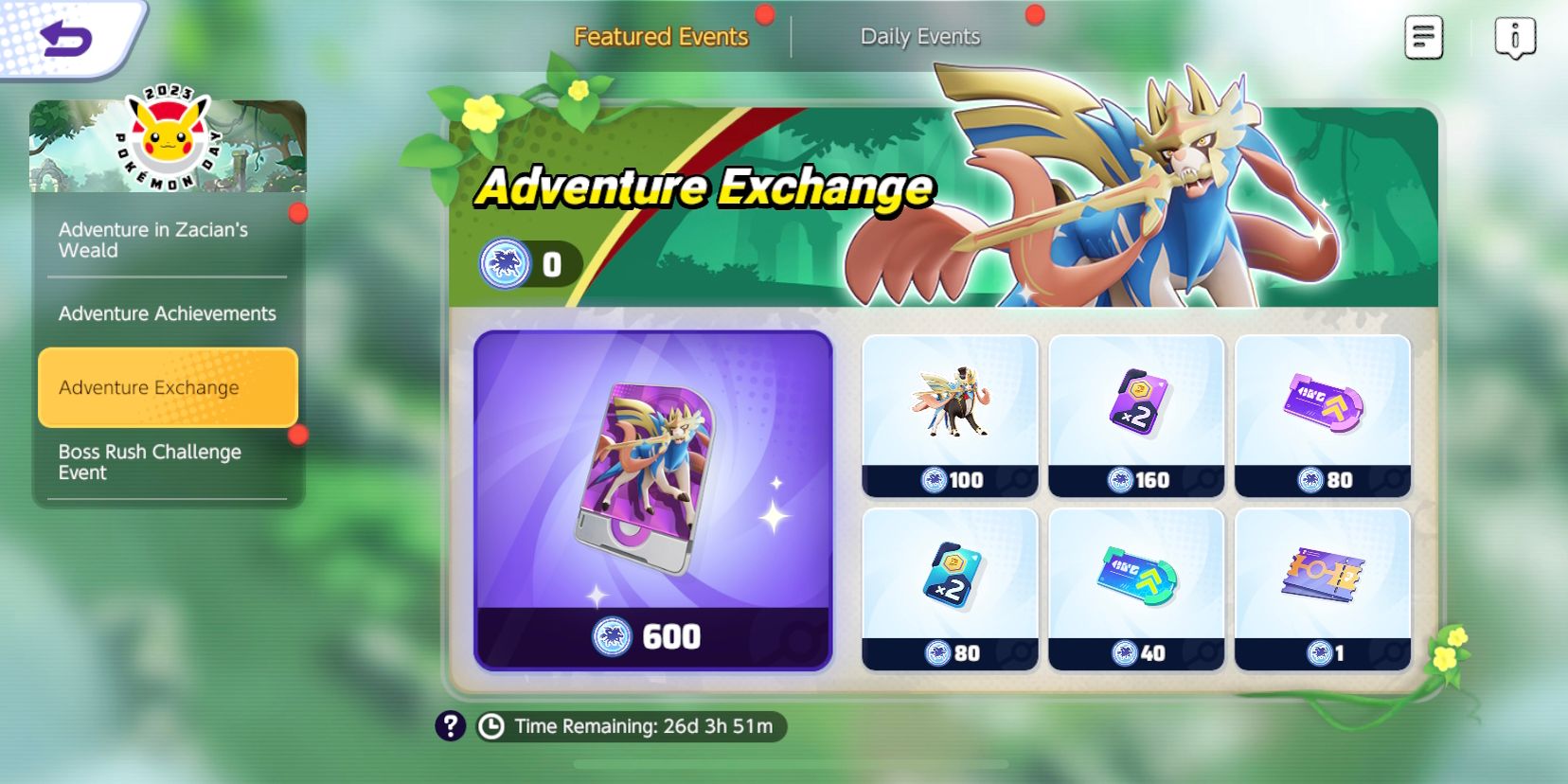 Pokemon Unite Adventure Exchange-Ereignisseite mit allen Belohnungen für diesen Abschnitt