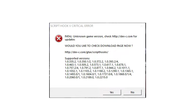 script hook v kritischer fehler fatal unbekannt spielversion gta 5