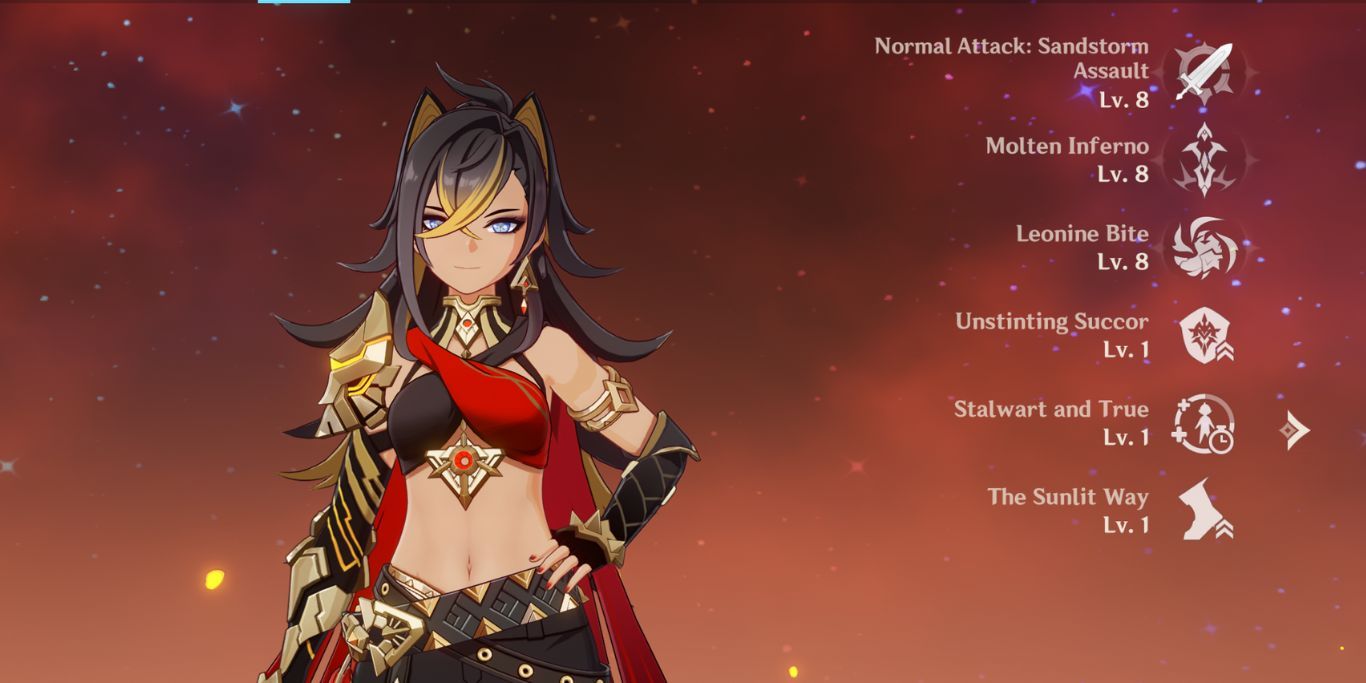 Genshin Impact Dehya Talentbildschirm