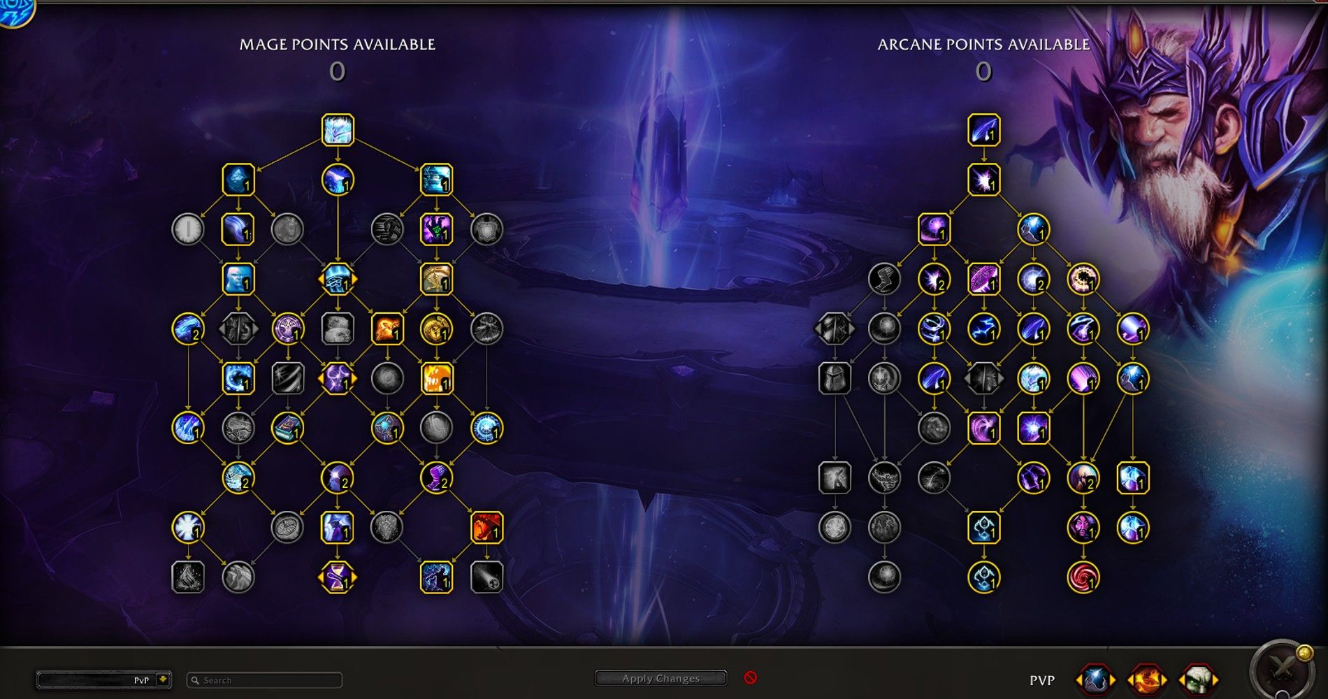 Der PvP-Talentbaum für Arcane Mage in World of Warcraft.