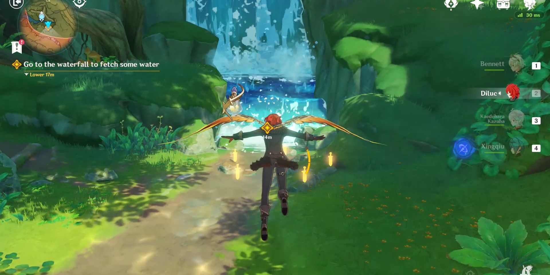 Bild des Wasserfalls in der Caribert-Quest in Genshin Impact.