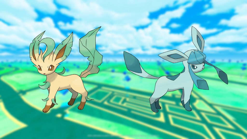 Leafeon und Glaceon in einem Pokemon Go-Hintergrund