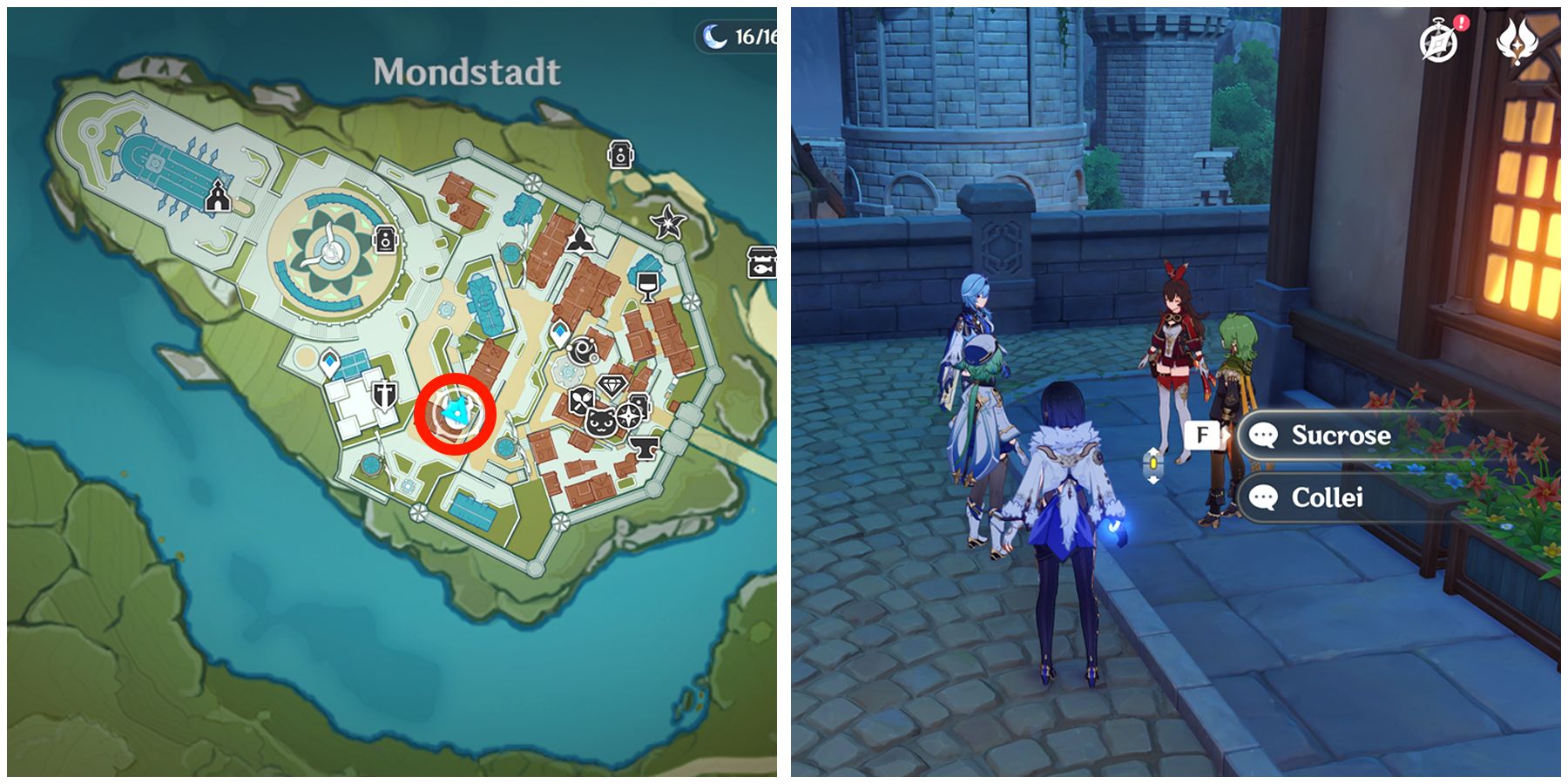 eula amber saccharose und collei windblume standort im genshin-einschlag