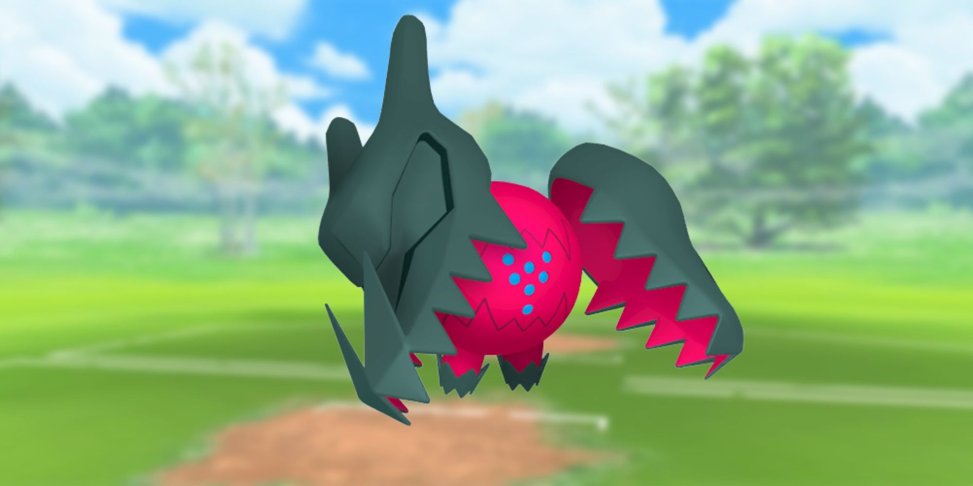 Regidrago aus Pokemon mit dem Schlachtfeld von Pokemon Go als Hintergrund