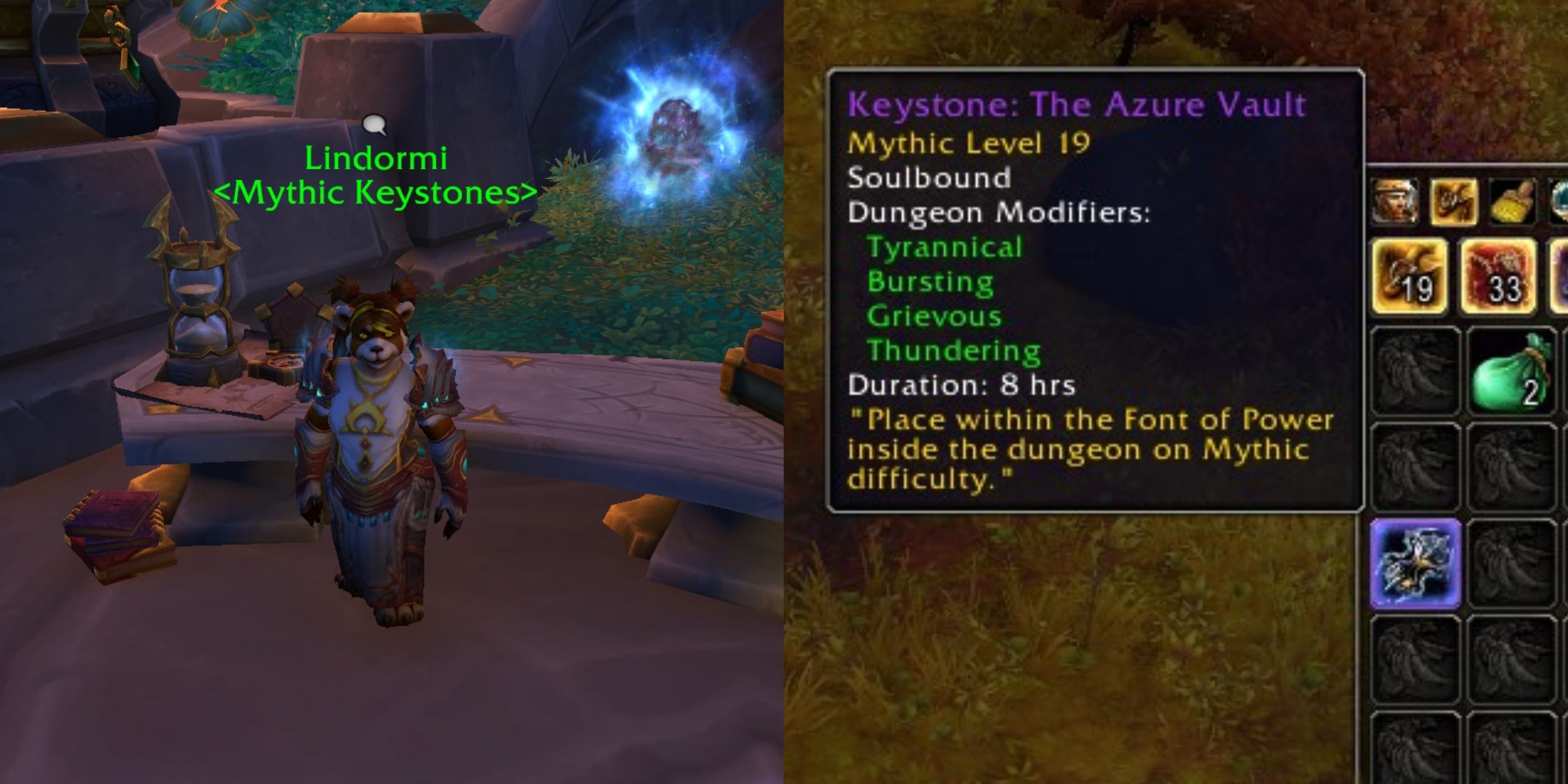 World Of Warcraft Dragonflight Mythic Plus Lindormi Keystone Reroll NPC und Azure Vault Keystone