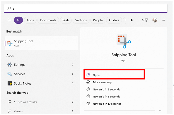 Öffnen Sie das Snipping-Tool