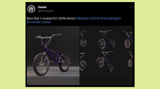 fortnite-creative-2-uefn-demo-gta-san-andreas-grove-street-bike Fortnite Creative 2 UEFN-Demo GTA San Andreas Grove Street: ein Bild eines BMX-Bike-Assets für den Battle-Royale-Kreativmodus
