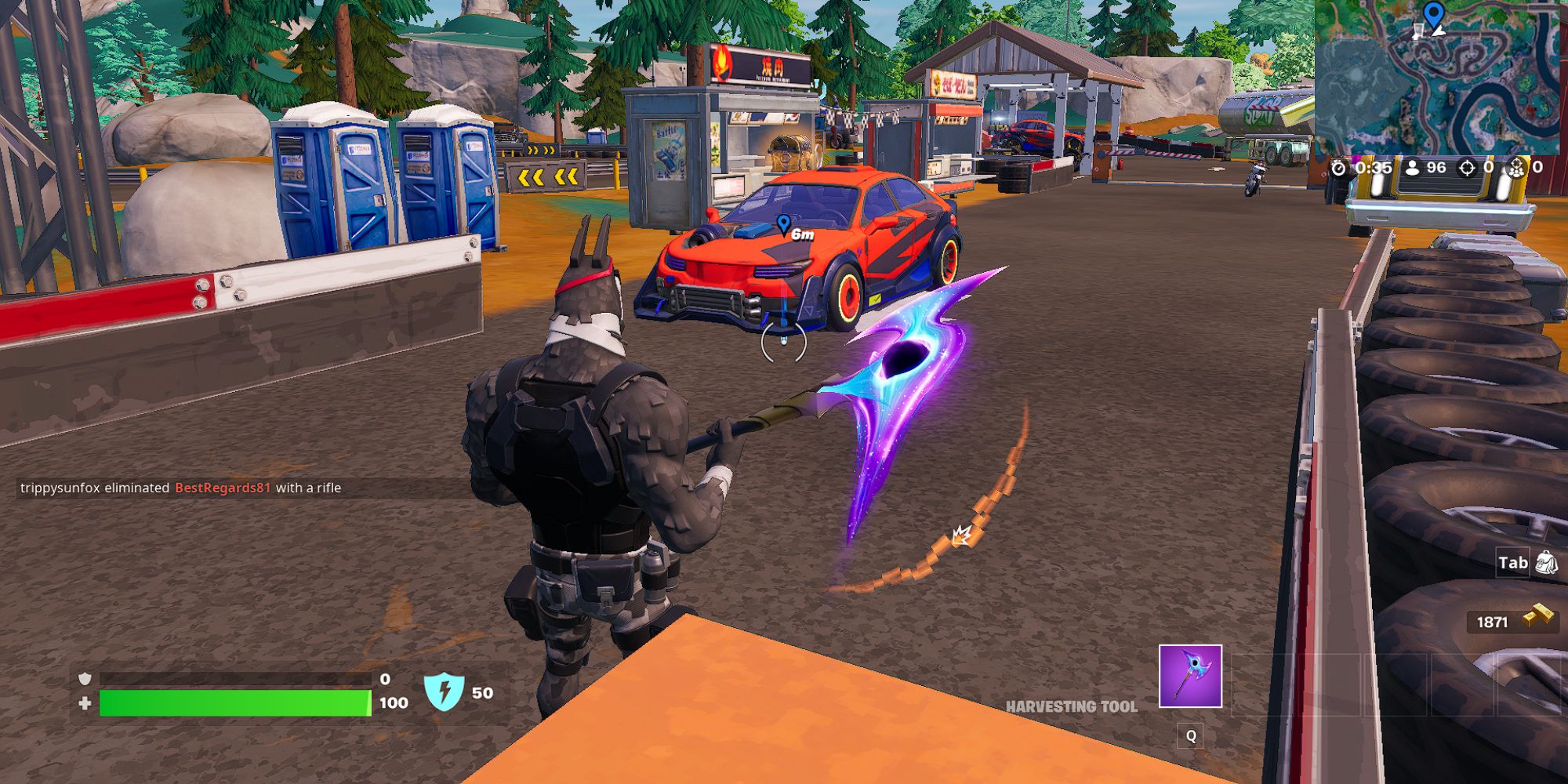 Fortnite Lt. John Llama in der Nähe eines Nitro-Drifters