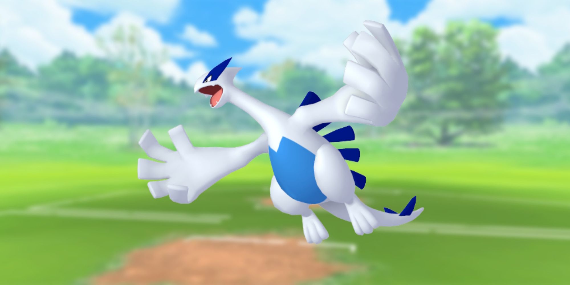 Lugia aus Pokemon mit dem Schlachtfeld von Pokemon Go als Hintergrund