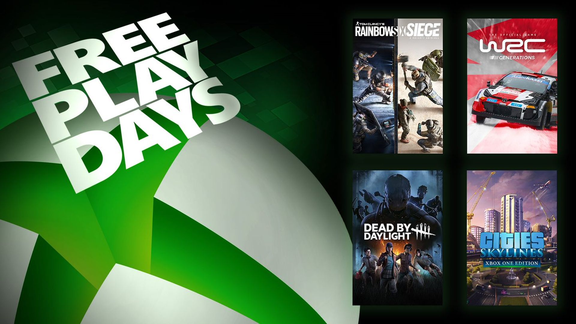 Kostenlose Spieltage – Tom Clancy’s Rainbow Six Siege, WRC Generations, Dead by Daylight und Cities: Skylines – Xbox One Edition