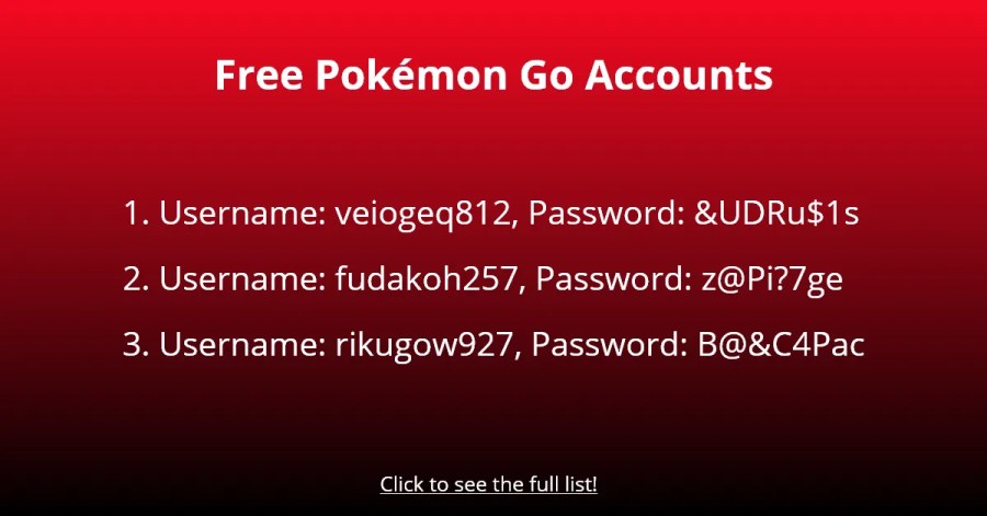 Kostenlose Pokemon Go-Konten
