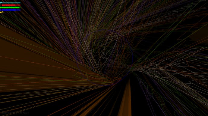 Ein Screenshot von Relative Hell, einem Arcade-Shooter, der komplexe Geometrie verwendet.