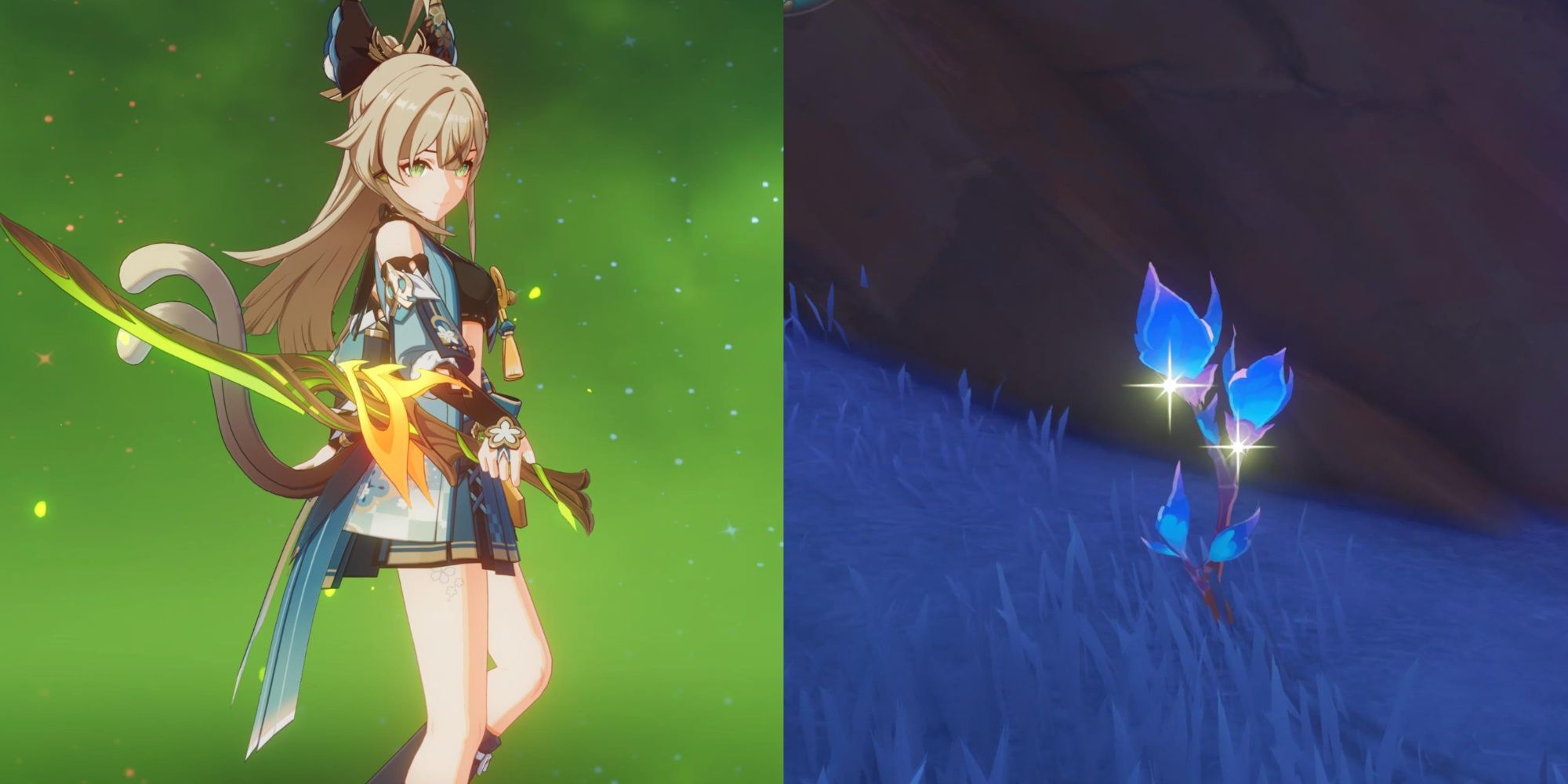 Genshin Impact - Kirara in the character screen and an Amakumo Fruit