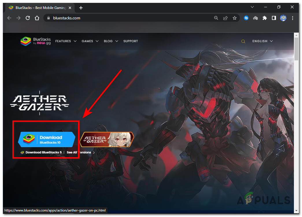 Klicken Sie auf die Schaltfläche „BlueStacks 10 herunterladen“ und der Launcher beginnt mit dem Download.