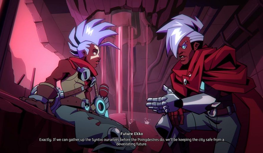 Ekko and Future Ekko sitting across from each other in Convergence.
