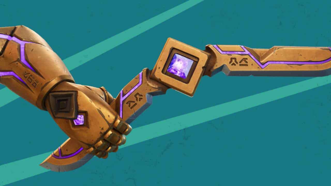 Fortnite-Waffen: Der Kinetic Boomerang auf grünem Hintergrund.