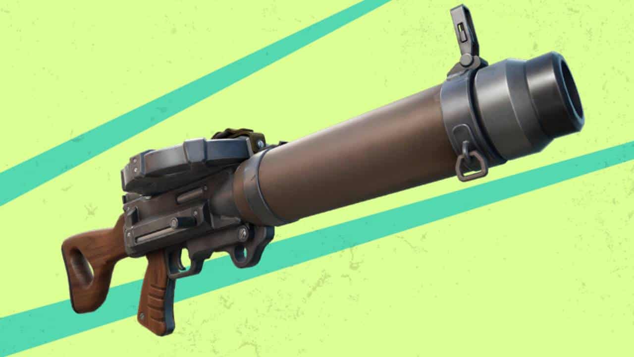 Fortnite-Waffen: Das Flapjack-Gewehr auf grünem Hintergrund.