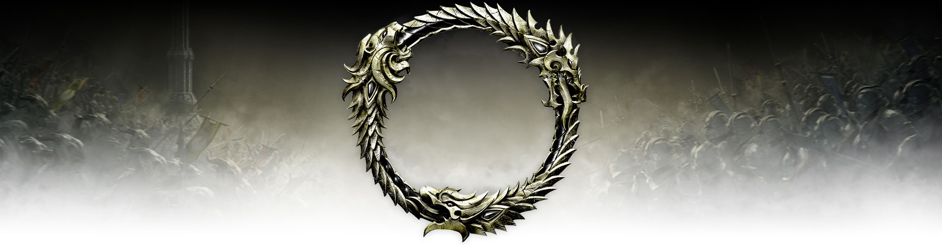 Ein metallenes Ouroboros-Symbol, überlagert auf einem erbitterten Schlachtfeld.
