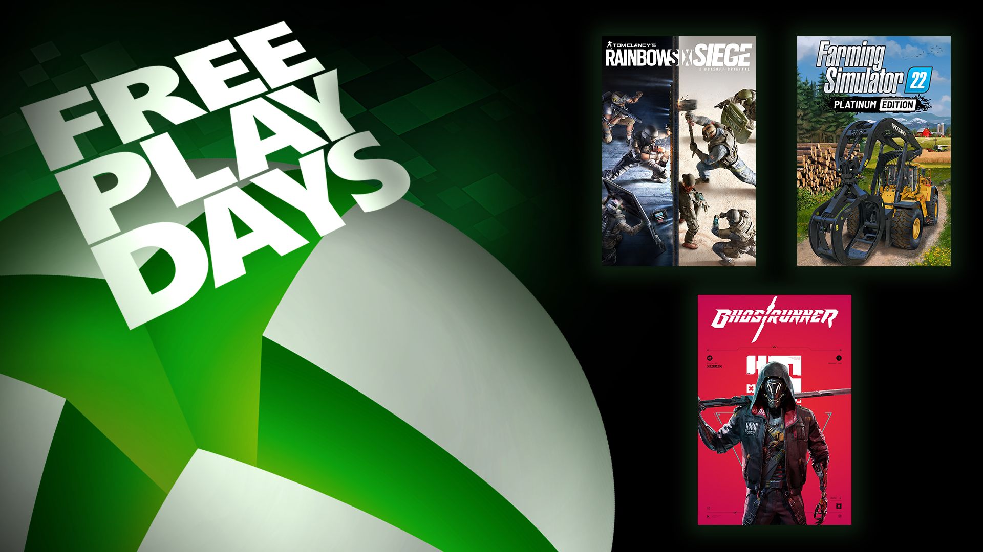 Kostenlose Spieltage – Tom Clancy’s Rainbow Six Siege, Farming Simulator 22: Platinum Edition und Ghostrunner