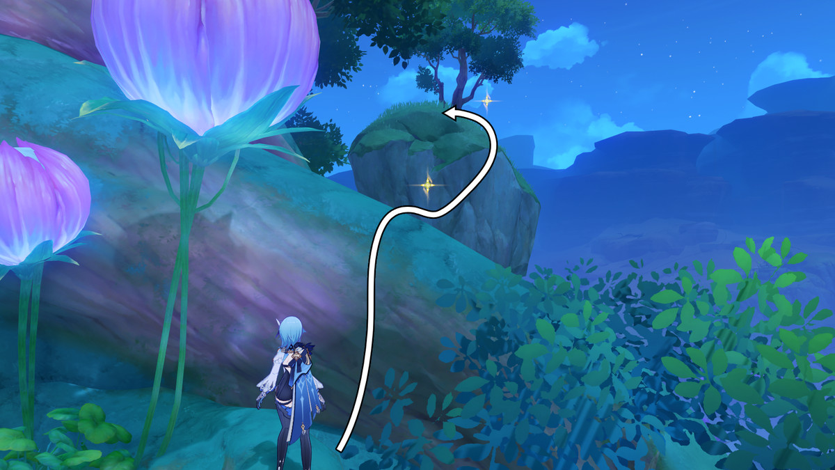 Standort des zweiten Hydro-Eidolons während der Weltquest „Returning Curios“ im Secert Summer Paradise-Event von Genshin Impact.