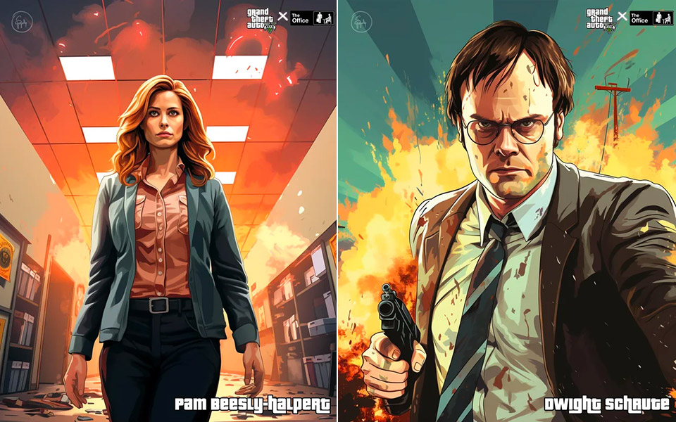 Midjourney AI The Office Besetzung GTA V