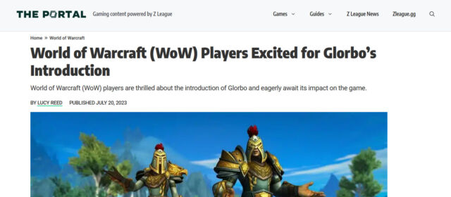 Ein Screenshot des vom Bot geschriebenen Artikels über "Glorbo" das auf der Website von Z League erschien, bevor es entfernt wurde.
