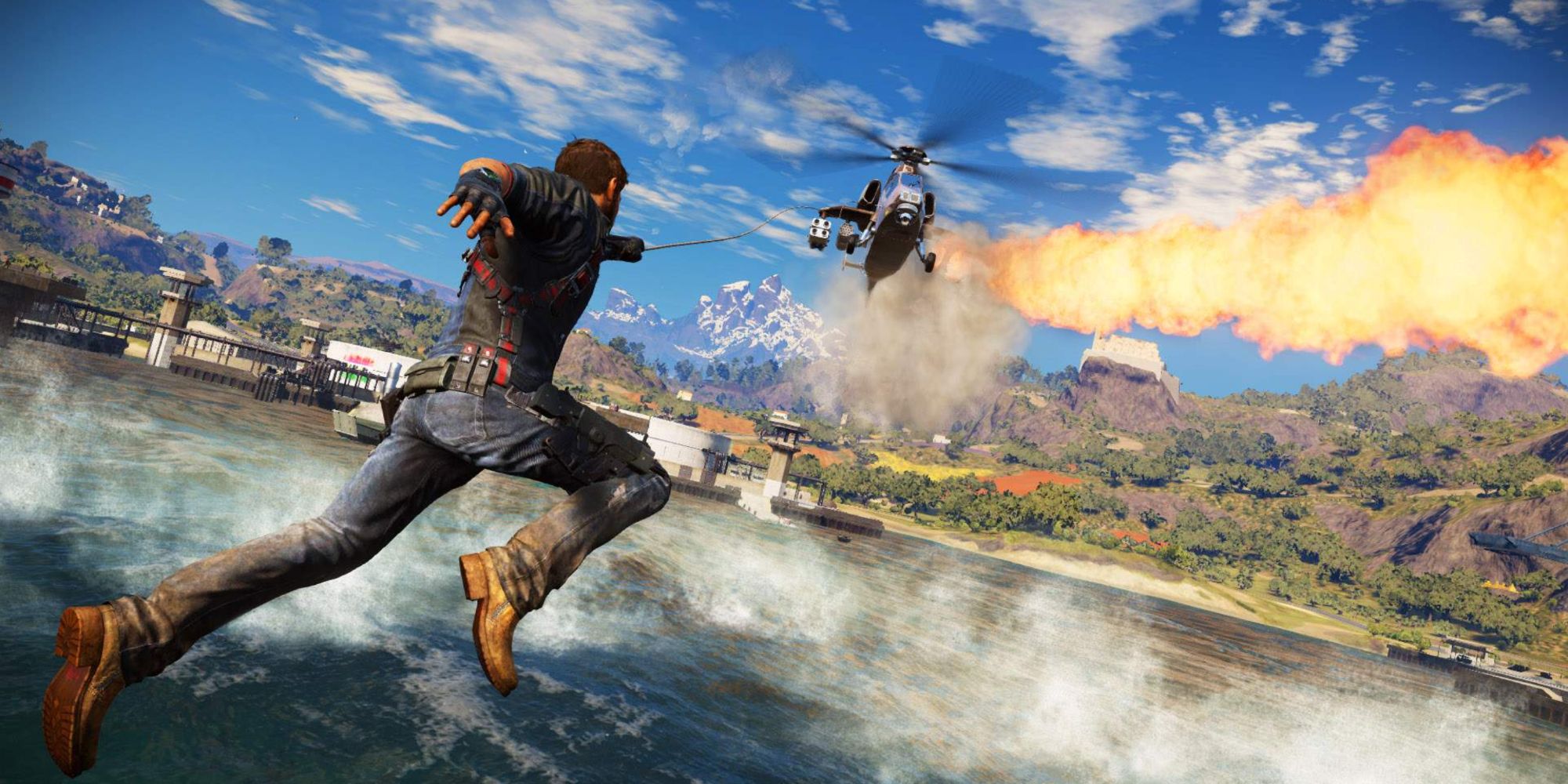 Rico kämpft in Just Cause 3 mit einem Hubschrauber
