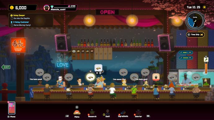 Nacht in einem belebten Sushi-Restaurant in Dave the Diver