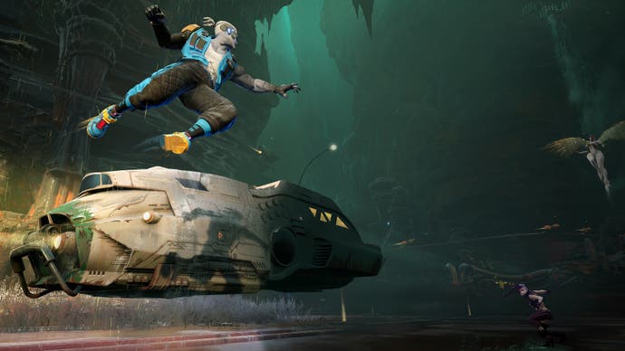 Screenshot des Wakerunners-Charakters, der gegen andere in die Luft springt