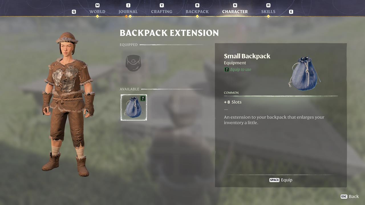 Stelle den kleinen Rucksack her und rüste ihn aus.