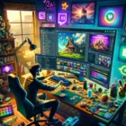 Mit kostenloser Bildbearbeitung deinen Gaming-Stream verschönern DALL·E 2024-02-15 13.22.33 - Imagine a vibrant and engaging scene depicting the essentials of enhancing a gaming stream with free image editing tools. The scene is set in a cozy,