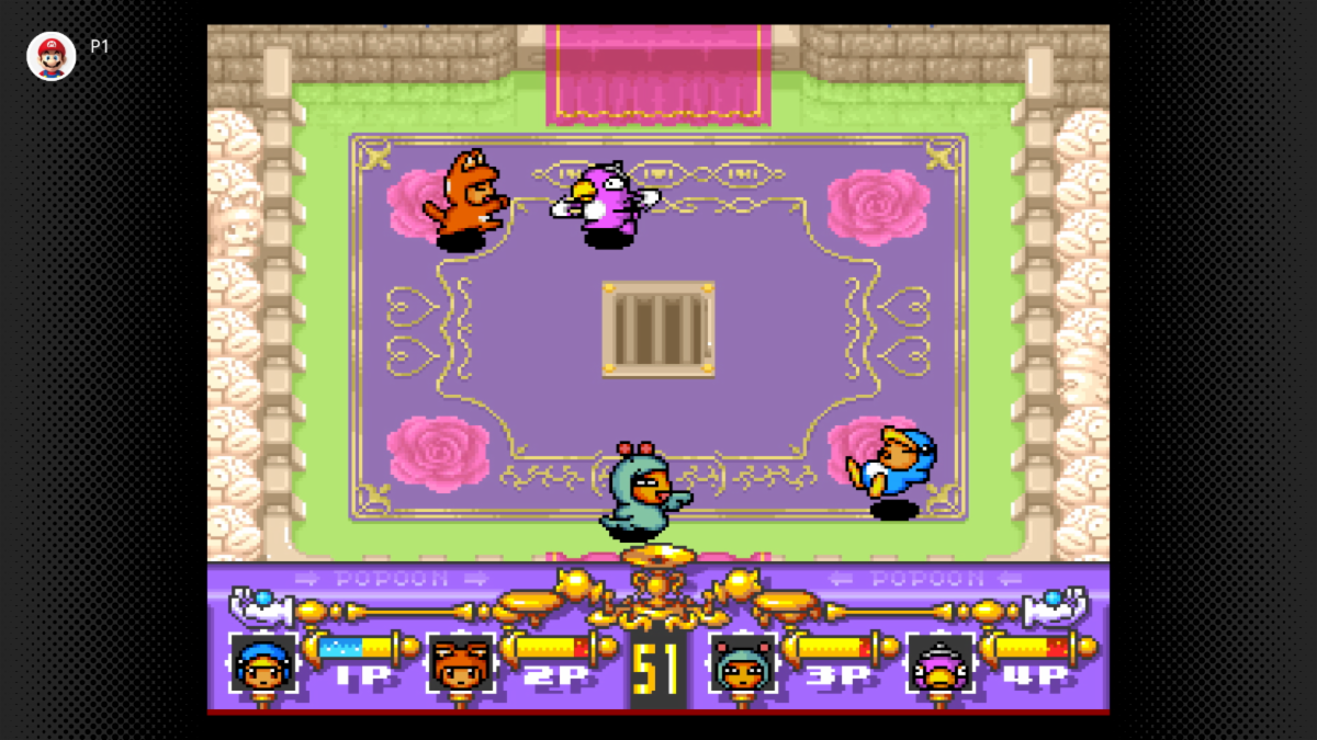 Kreaturen kämpfen in der rosa Arena von Amazing Hebereke