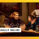 An edited image of Ibelin, from Netflix's The Remarkable Life of Ibelin, sat in a tavern roleplaying with his friends.