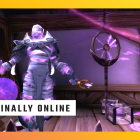 An image for PC Gamer's Terminally Online column, wherein an ethereal floats inside a transmogrification store.