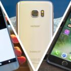Google Pixel XL, Samsung Galaxy S7, and iPhone 7 Plus in a composite image