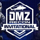 Image of Call of Duty Mobile characters standing next to DMZ Recon Invitational logo on a dark blue background