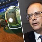 Unreal Engine 6: Epic stellt sein erstes gewagtes Spiel fernab von Fortnite vor. Side by side of Rocket League gameplay and Tim Sweeney, Epic CEO, wearing a suit and tie.