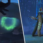 WoW: Für mythische Bosse kommt ein variabler Schwierigkeitsgrad, aber achten Sie auf die Falle! Left: An underwater lair entrance. Right: The resident of that lair, a three-tailed naga.